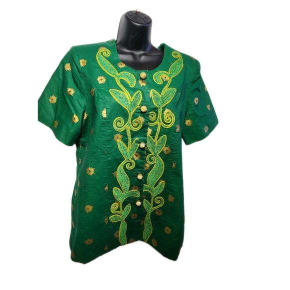 ALPHADI Niamey 36" Chest W. African Embroidered Waist Coat Designer Green Gold - Picture 8 of 16